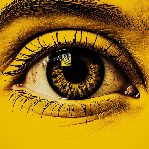 Yellow eye face on yellow background, emotionally charged style