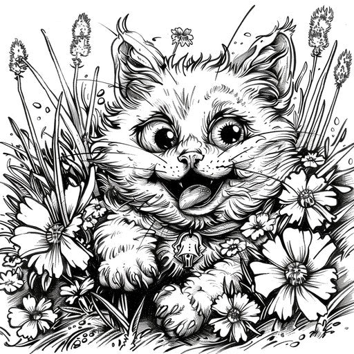 Funny kitten in a humorous scene in the style of Andy Marlette