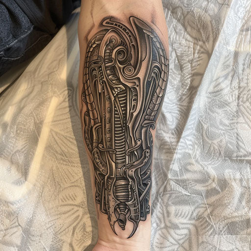 Biomechanical forearm tattoo