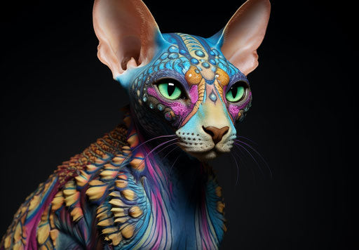 Explosive pigmentation on peacock/sphynx cat