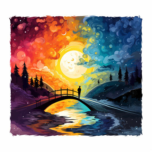Impressionistic day and night clipart on white background