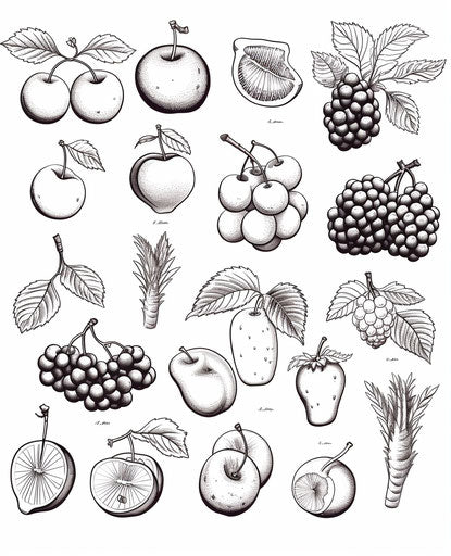 Black and white fruit drawings for kids to print