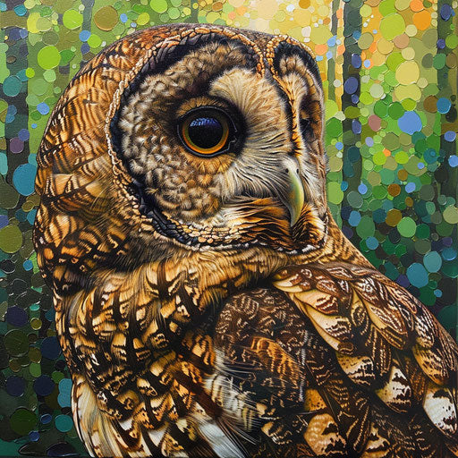 Northern spotted owl in lush forest