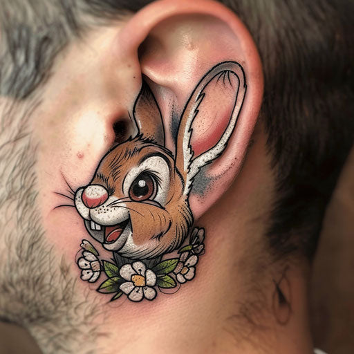 Ear tattoos in the style of Steve Sack featuring funny animals