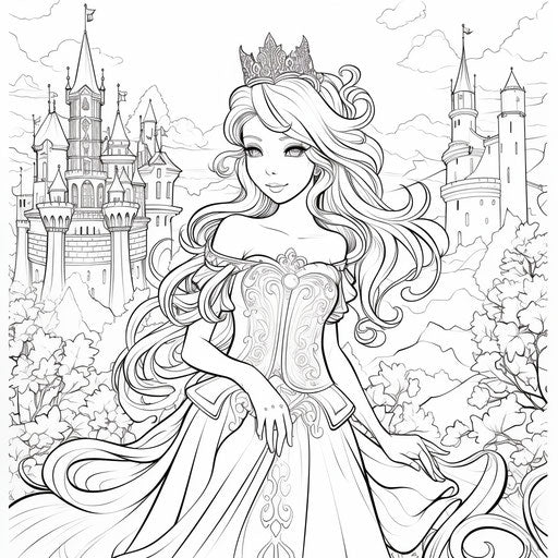 Fairy princess coloring pages in various artistic styles