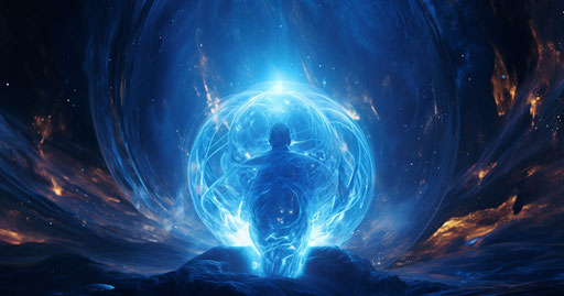 Bright light coming out of blue body, Kushan empire style