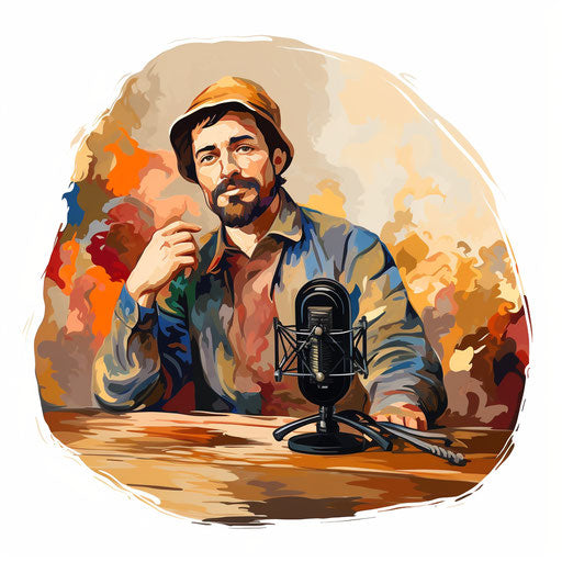 Podcast illustration in the style of oil painting