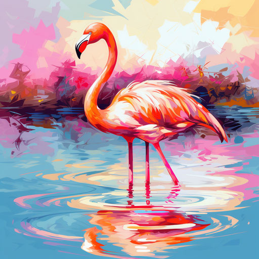 Flamingo clipart in the style of Impressionistic Art, on a white background