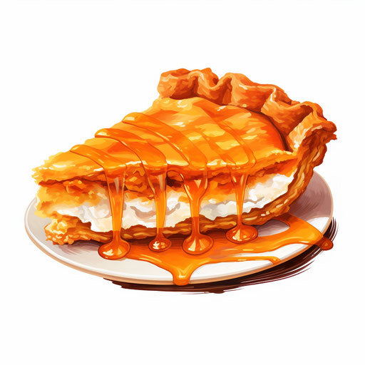 Pumpkin pie in oil painting style, on white background