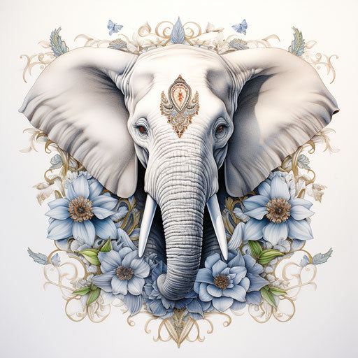 Elephant mandala coloring page, explosive wildlife style, lush detailing
