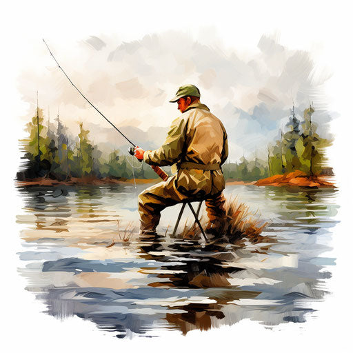 Fishing illustration in the style of Oil painting, on white background