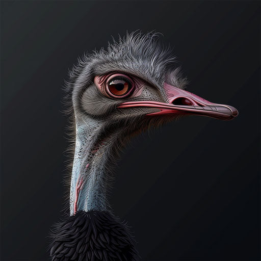 Realistic ostrich clipart on dark charcoal background with dramatic contrast