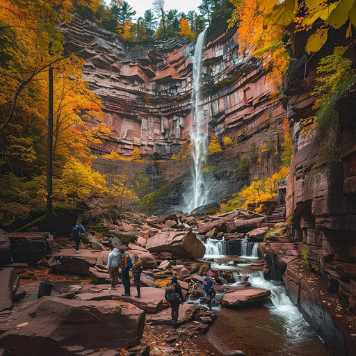 Kaaterskill Falls, New York, with adventurous hikers