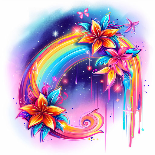 Colorful rainbow tattoo sketch with neon color gradients and modern look