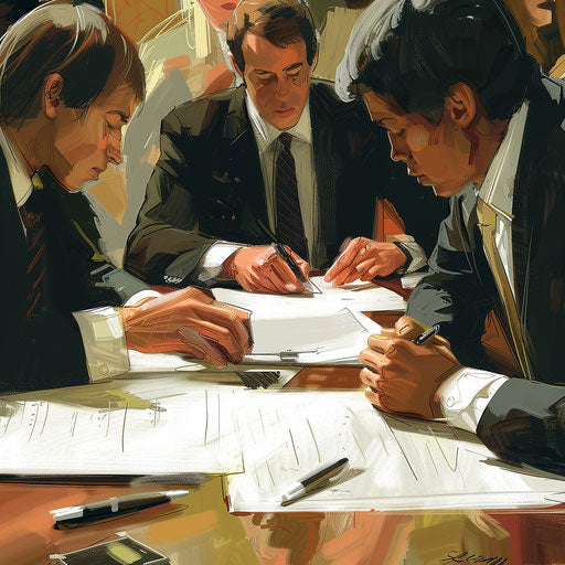 Illustration of the signing of a major corporate finance deal