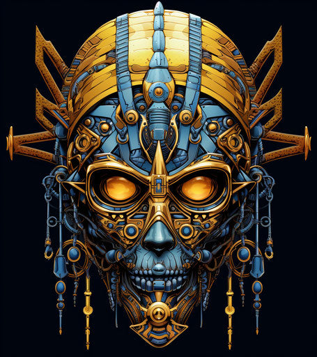 Pharaoh head in cross pattern, metalwork and mechanical art