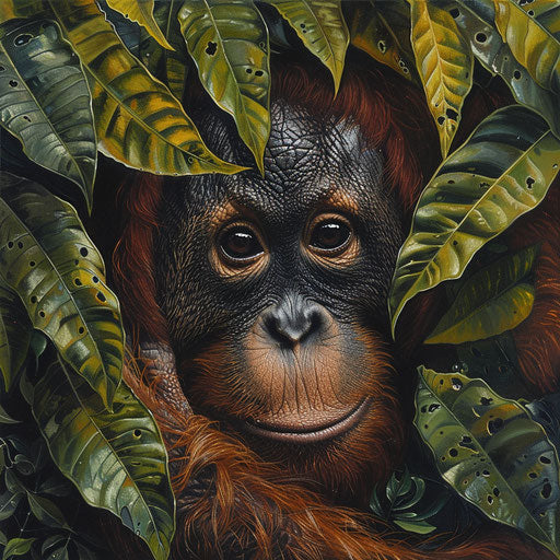 Pensive gaze amidst lush green foliage