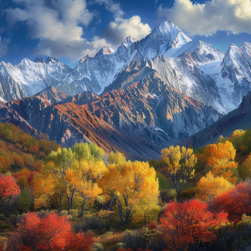 The Kunlun Mountains in autumn with colorful foliage