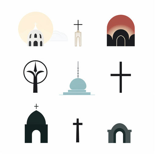 Minimalist style religious illustration on white background