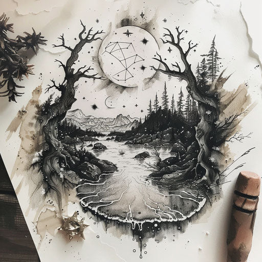 Surreal Cancer constellation tattoo sketch