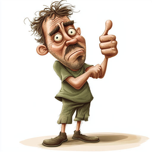 Humorous caricature of a tired clipart with human characteristics