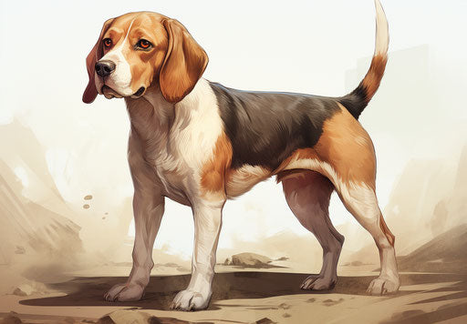 Dog with a tail on the ground