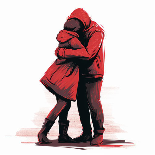 Chiaroscuro Art style illustration of a hug on white background