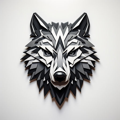 Geometric black and white wire wolf head icon