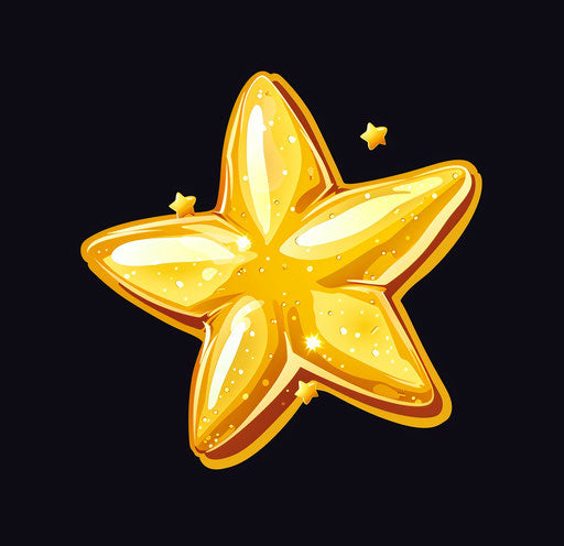 Yellow star on black background, shiny gold cartoonish form