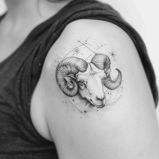 Realistic Aries constellation tattoo on white background