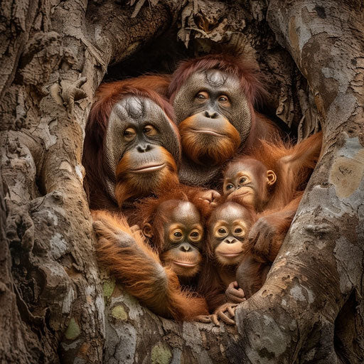 Family of Tapanuli orangutans in a large tree