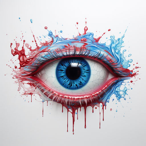 Shiny red and azure eyes in dreamlike realism