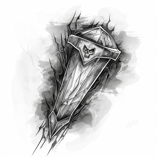 Ethereal clipart style flat tattoo sketch of a ghostly coffin