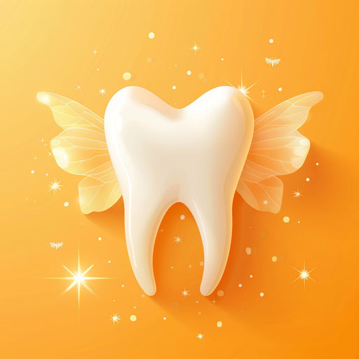 Realistic tooth fairy clipart on flat orange sunset backdrop