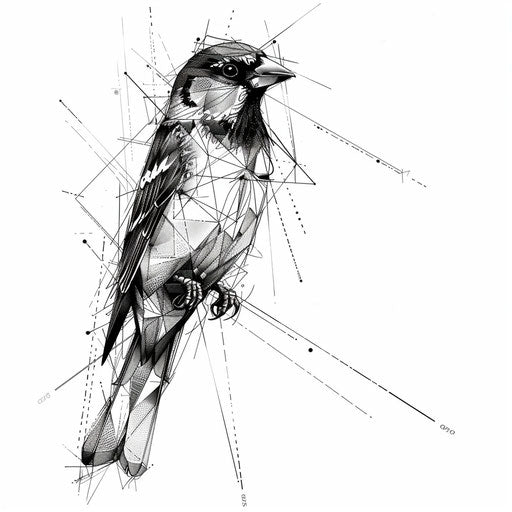 Geometric sparrow tattoo design, abstract and modern