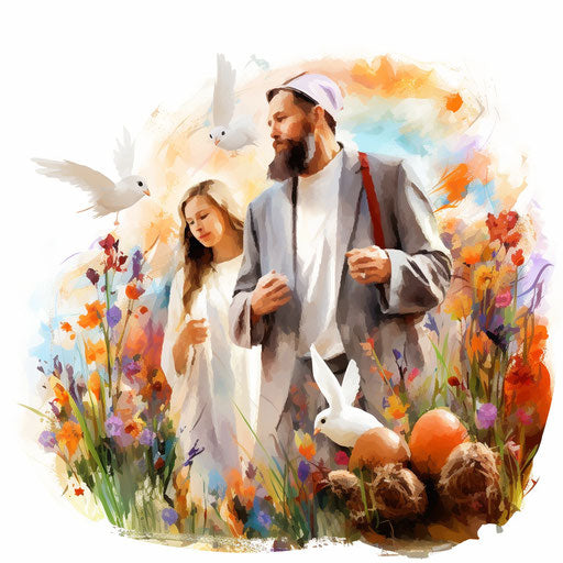 Religious Easter clipart in the style of Impressionistic Art, on a white background