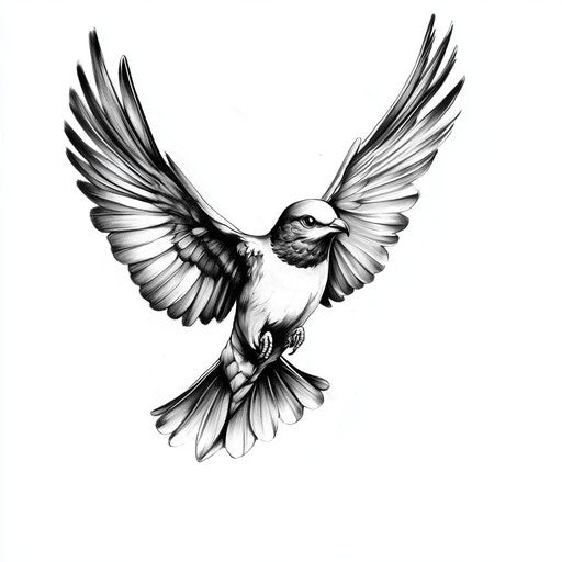 Back shoulder tattoo of soaring bird in black and white