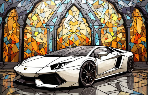 A white car with a large umbrella