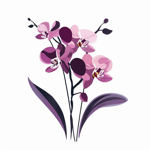 Flat illustration of a Japanese orchid tattoo with subtle purple hues