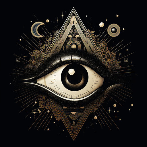 Eye, moons and stars, graphic symbols futurist gothic
