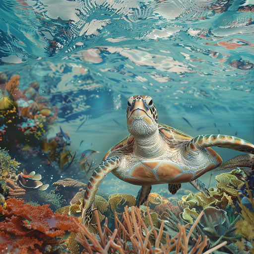 Colorful ocean floor seen by an olive turtle