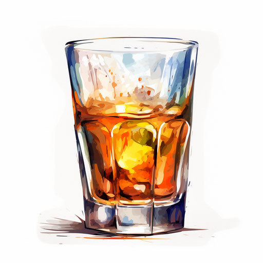 Shot glass in Impressionistic Art style, on white background