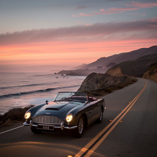 Vintage elegance on the Pacific Coast Highway at sunset