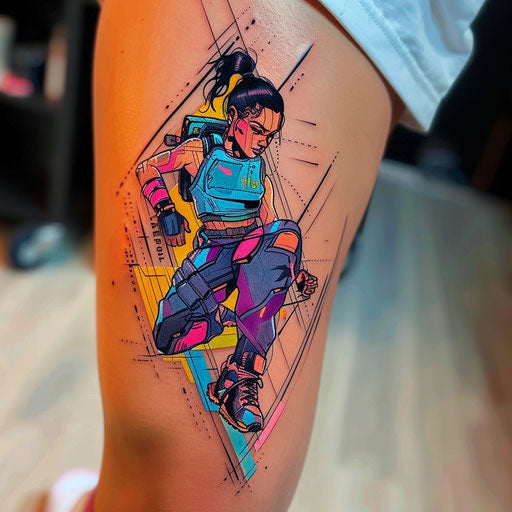 Sporty dynamic flat tattoo sketch of a Neda tattoo