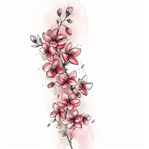 Delicate cherry blossom spine tattoo in digital