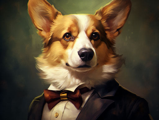 Corgi portrait by person wall art on white background