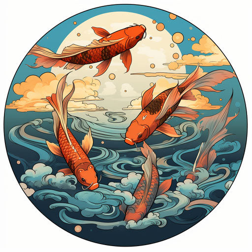 Koi fishes in circle with clouds illustration