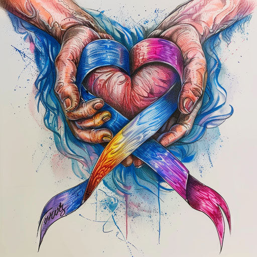 Autism awareness ribbon in heart held by hands