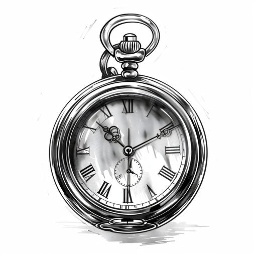 Vintage pocket watch with Roman numerals in black and white