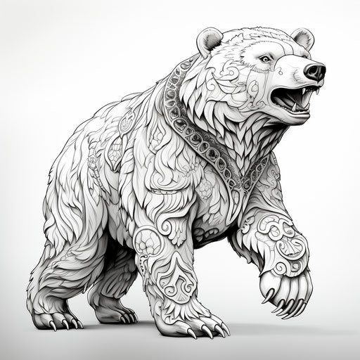 Teddy bear coloring page in the style of Himalayan art
